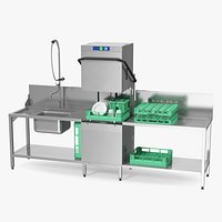 Commercial Dishwasher with Dishes