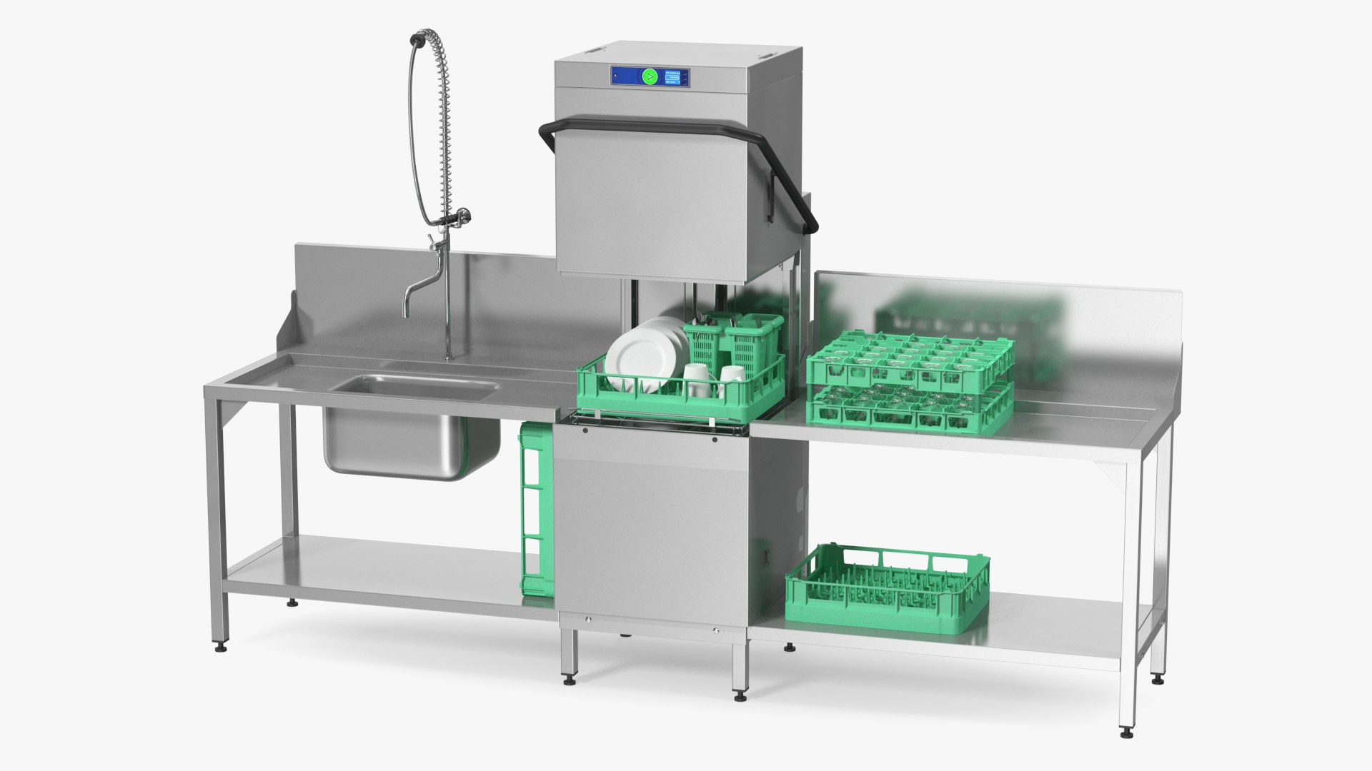 Commercial Dishwasher with Dishes 3D model preview