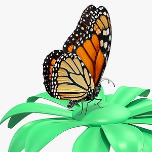 Animated Monarch Butterfly Takes Off from Swinging Flower Rigged for Maya
