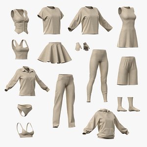 3D 15 female base clothes with Retopology and Bake maps