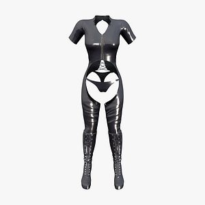 Women Faux Leather Open Crotch Bodysuit 3D model