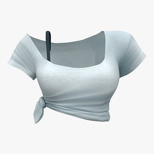 3D Off Shoulder Crop Tied T-shirt model