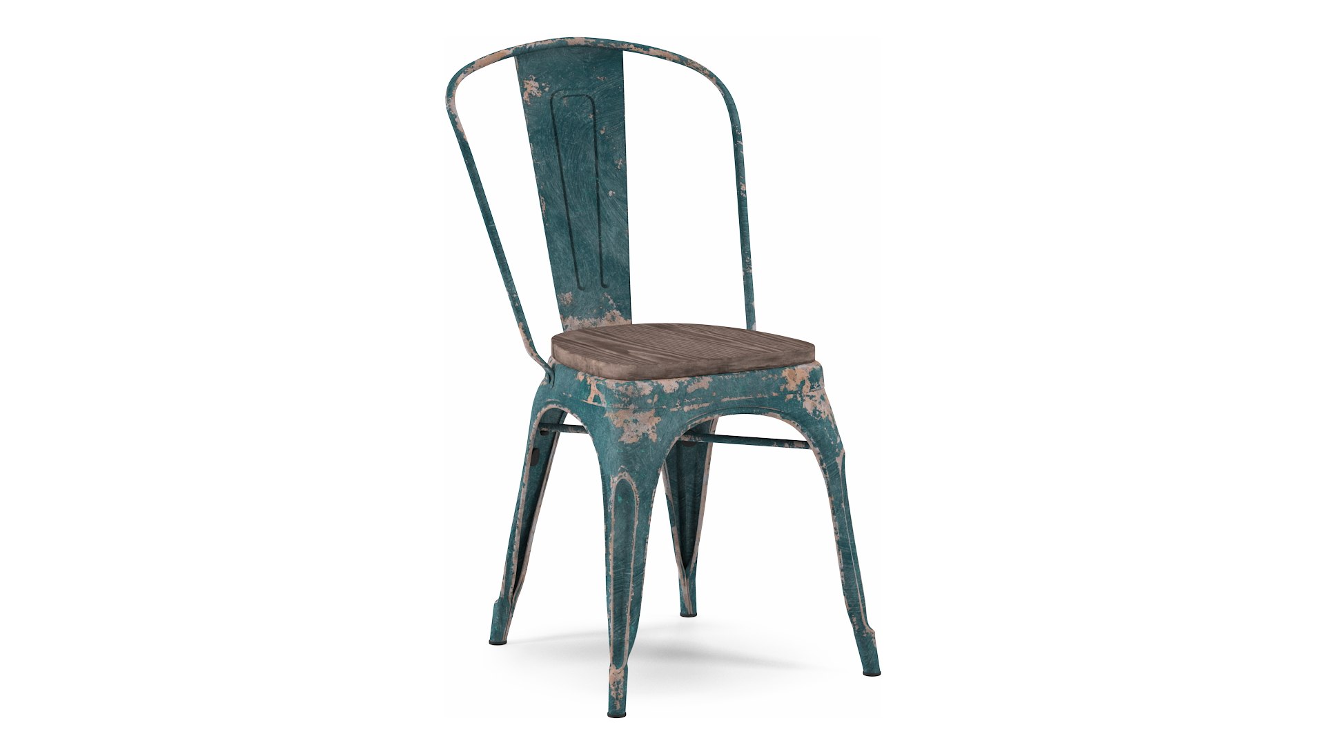 Old Stackable Chair Wooden Seat 3D model preview