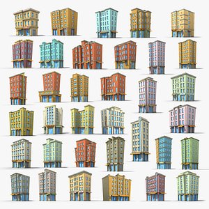 3D 35 Cartoon Building Collection Low poly model