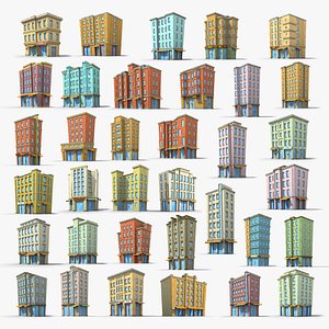 35 Cartoon Building Collection Low poly
