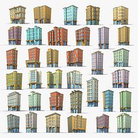 35 Cartoon Building Collection Low poly