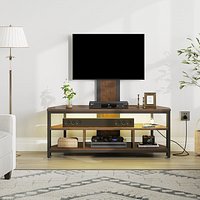 Industrial TV Stand with Open Storage Shelves Wood and Metal Media Console for Living Room