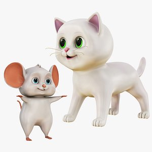 Cartoon Cat and Mouse White Collection