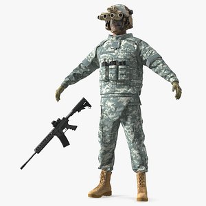 Military Soldier Grey Camo with Night Visor A-pose Fur 3D