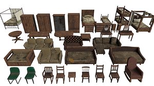 Big set of Old Furtinure 35 objects 3D model