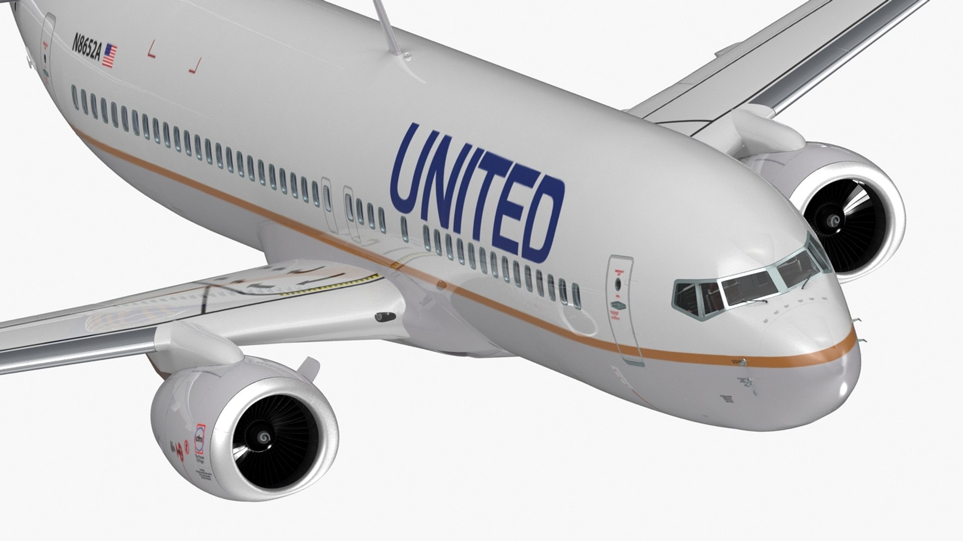 United Airlines Boeing 737 with Cockpit and Cabin Rigged for Cinema 4D 3D model preview