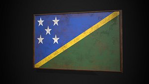 Old Picture Frame With Solomon Islands Flag - Game Ready PBR Low-poly 3D Model 3D model