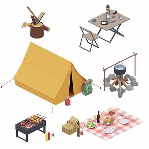 Camping picnic bbq props assets pack model
