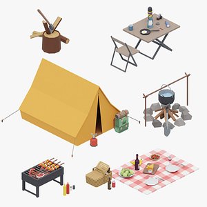 Camping picnic bbq props assets pack model