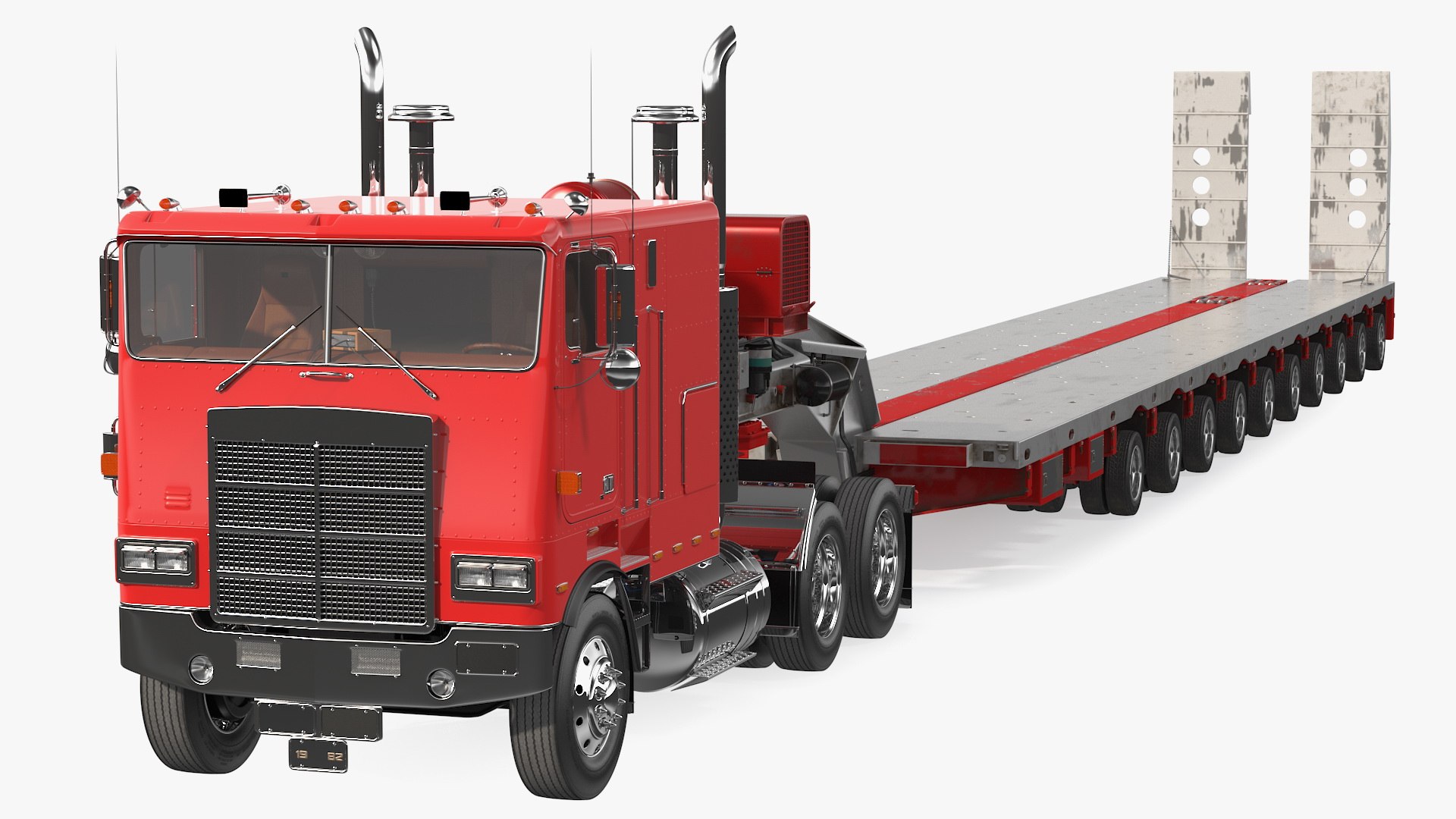 Cabover Truck with Steerable Heavy Transport Trailer 3D model preview