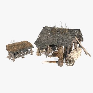 3D model Ancient architecture thatched house for miscellaneous items