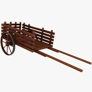 3D model wooden pull cart