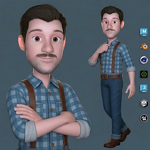 3D Stylized Cartoon Male Character Body and Facial Rigged 3D model