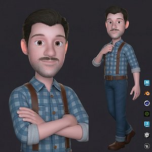 3D Stylized Cartoon Male Character Body and Facial Rigged 3D model