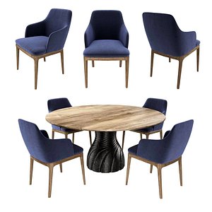 wood table chair pandanus 3D model