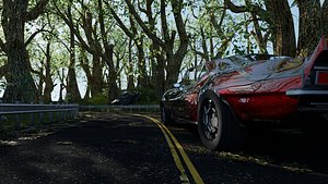 3D Car in Forest Highway Scene