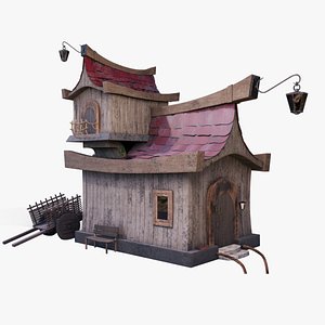 3D model cartoon wood house