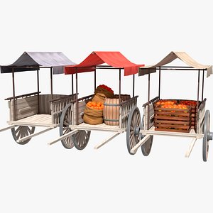 3D Old Cart with Food model