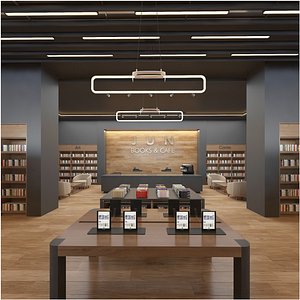 Modern Bookstore Interior 3D