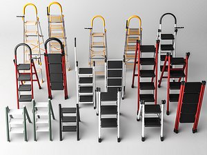 3D model Multi Size Indoor Step Ladder Foldable Stair Model Set