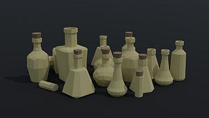 Low-poly Cartoon fantasy flasks Polygonal Style