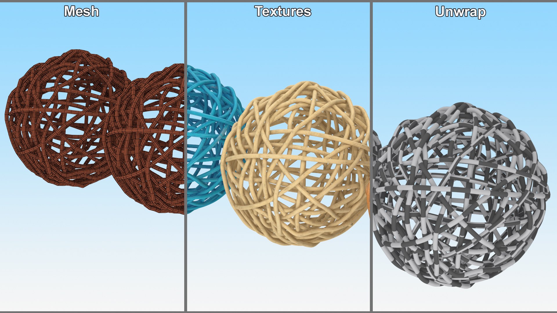 Decorative Multicolor Wicker Rattan Balls Set 3D model - TurboSquid 2086632