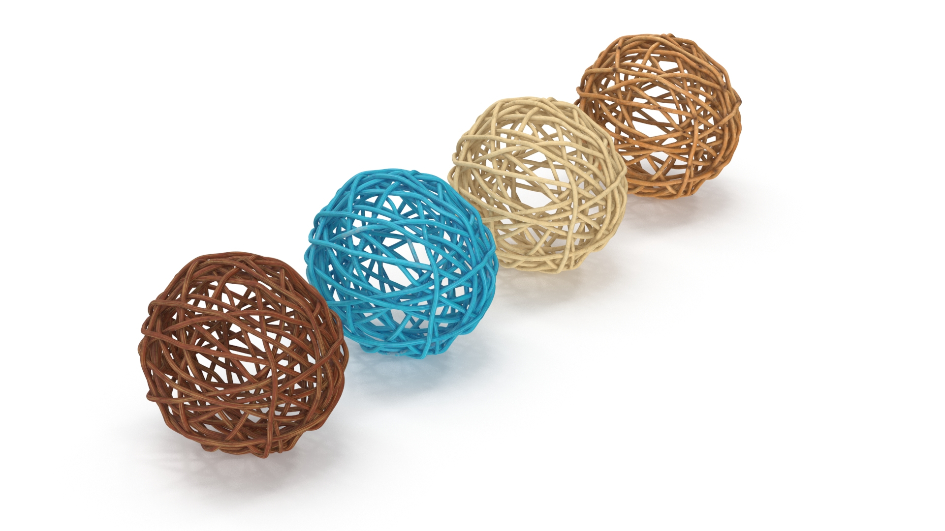 Decorative Multicolor Wicker Rattan Balls Set 3D model - TurboSquid 2086632