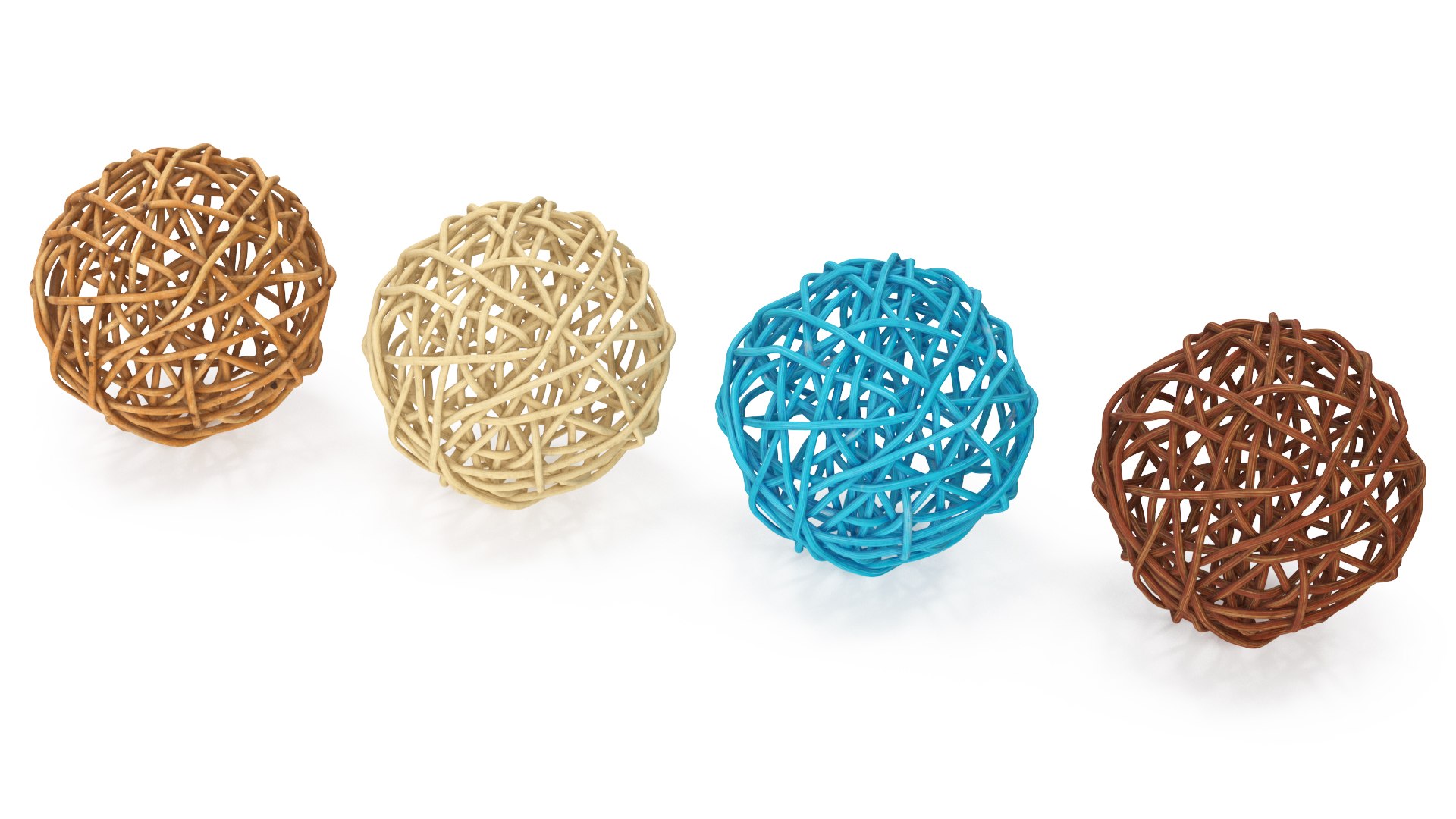 Decorative Multicolor Wicker Rattan Balls Set 3D model - TurboSquid 2086632