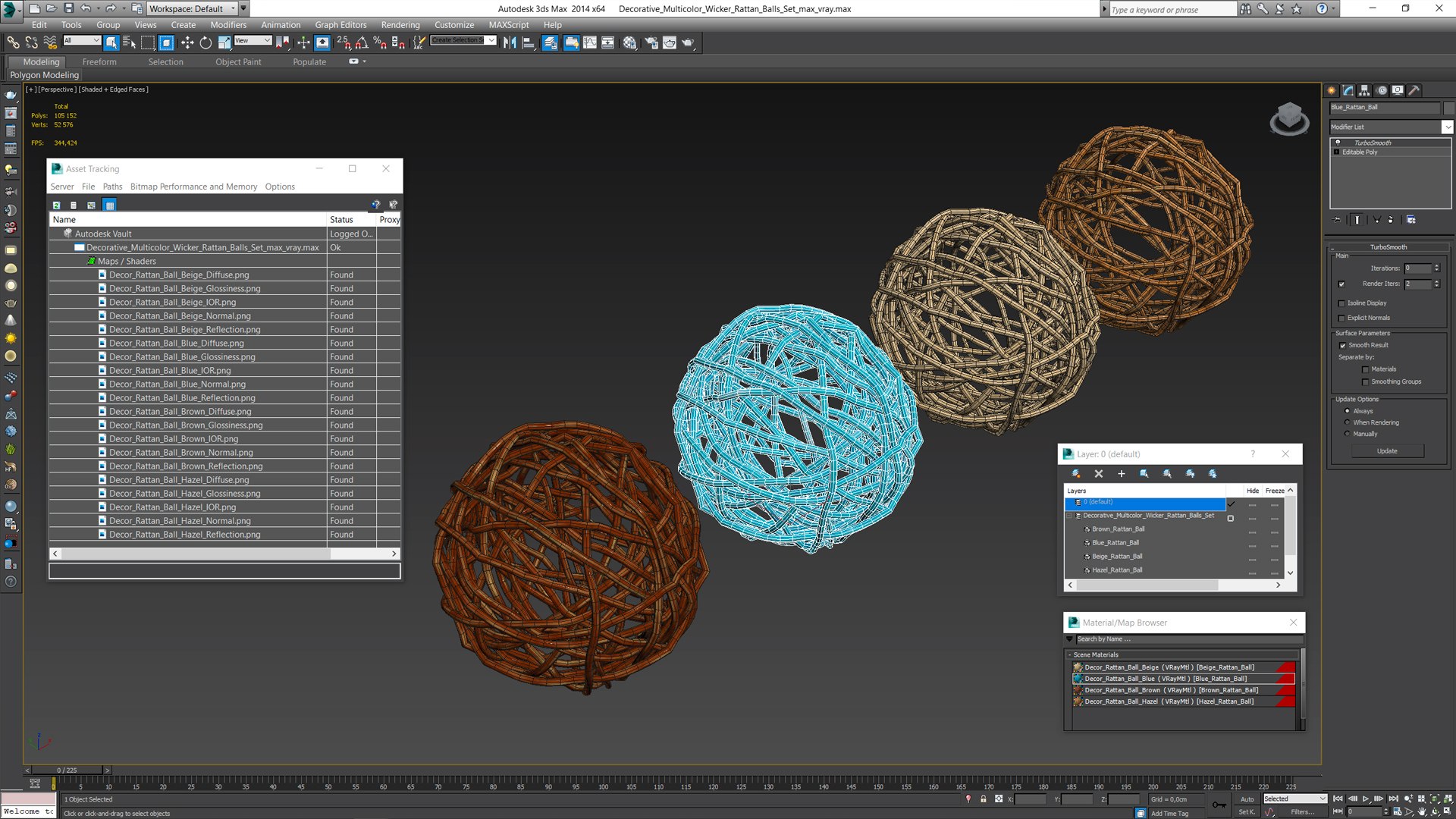 Decorative Multicolor Wicker Rattan Balls Set 3D model - TurboSquid 2086632