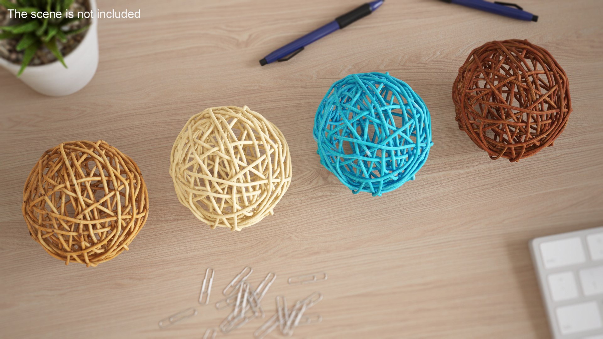 Decorative Multicolor Wicker Rattan Balls Set 3D model - TurboSquid 2086632
