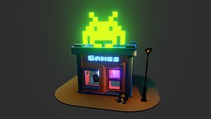 3D low poly retro Arcade games shop 3D model
