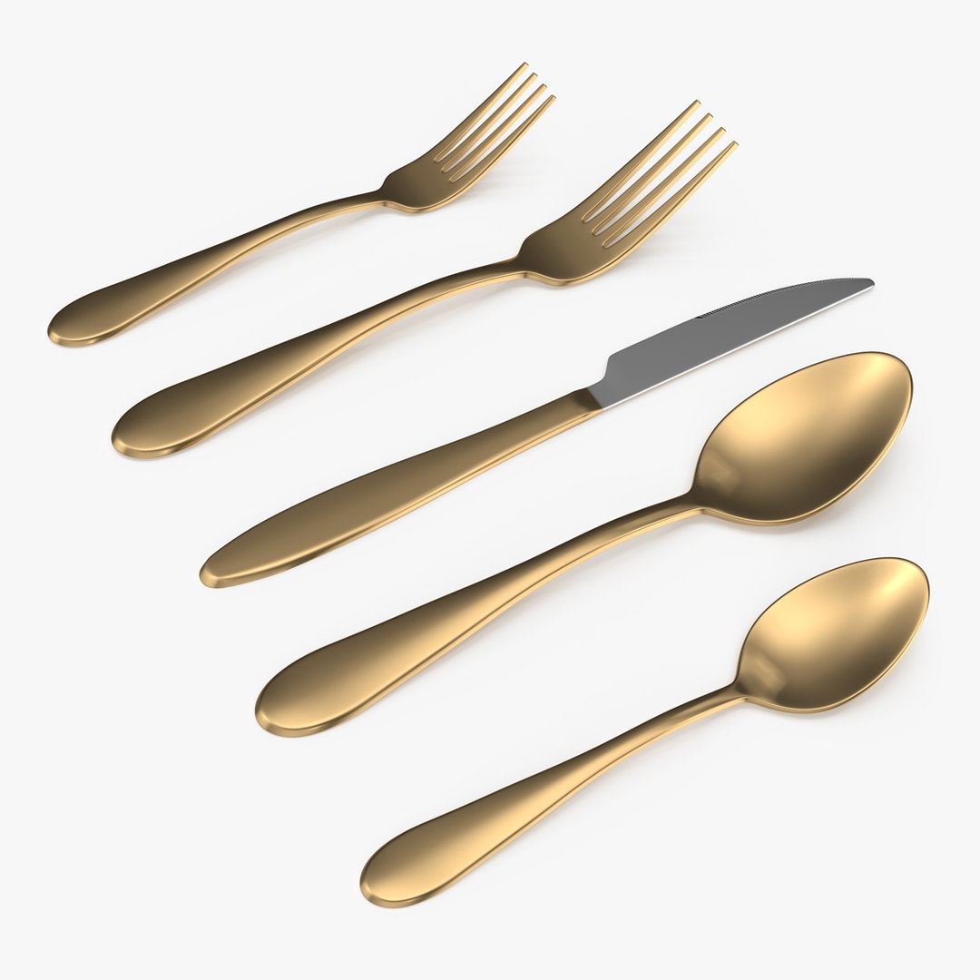 Golden Flatware Set 3D model preview