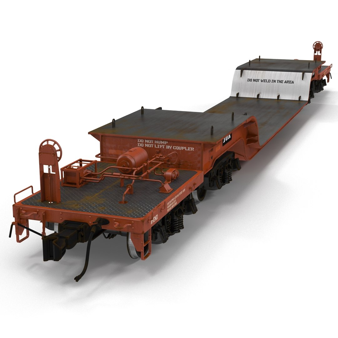 Heavy Duty Depressed Centre Flat Car Red 3D Model 3D model preview