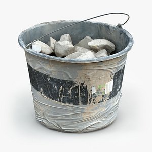 3D Scanned dirty plastic Bucket with Construction waste