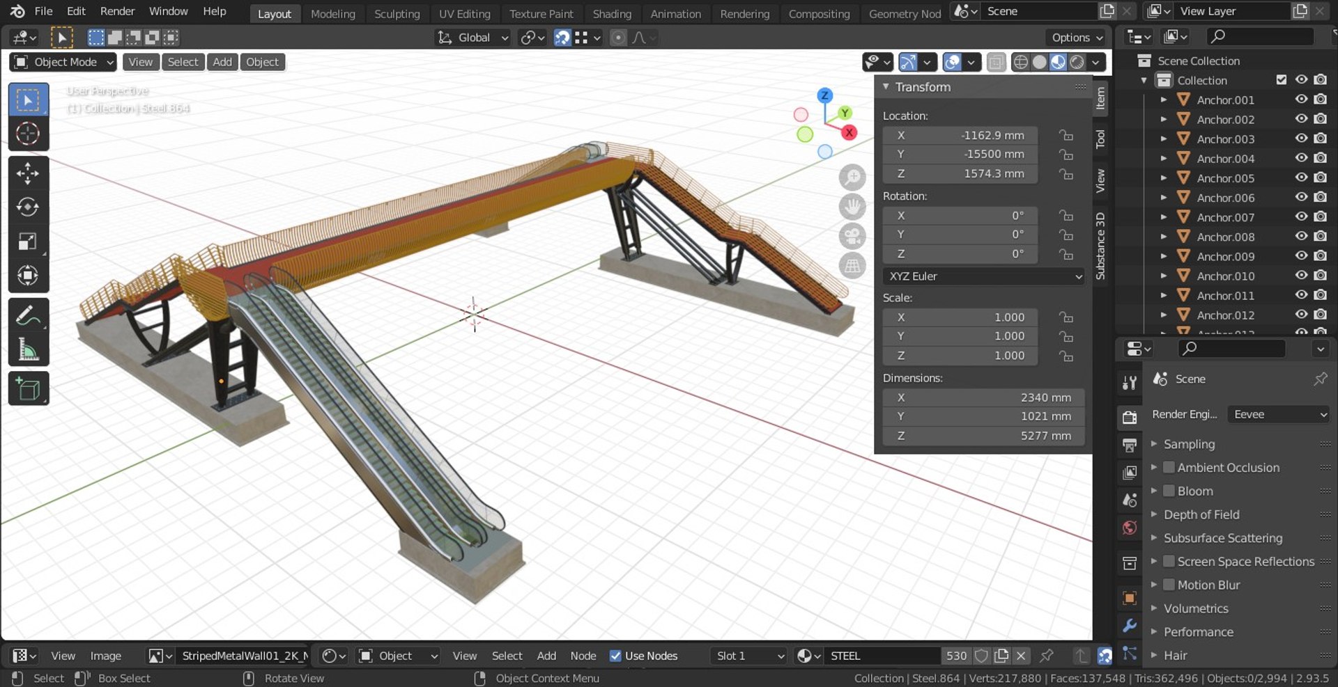 3D model Steel Pedestrian Bridge-Escalator-Oblique Cone Column Type-26 https://p.turbosquid.com/ts-thumb/ju/HTYnX6/C1/39/jpg/1650713083/1920x1080/fit_q87/c64f2324a6ca69f8582bc52bfb1de524fc285f7c/39.jpg