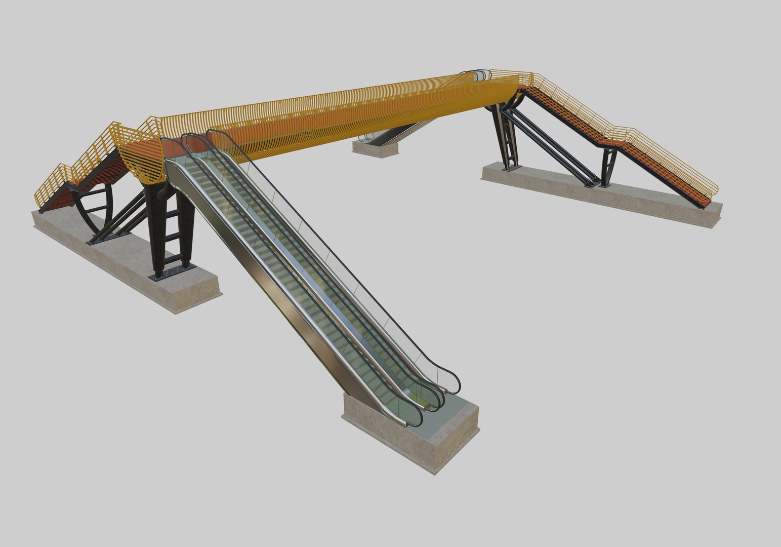 3D model Steel Pedestrian Bridge-Escalator-Oblique Cone Column Type-26 ...