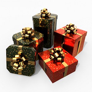 Gift Boxes - 5-Pack with Glossy Ribbon Rosette 3D model