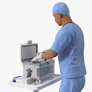 Healthcare Worker with Labcold Portable Vaccine Carrier 3D model