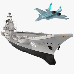 3D model Russian Aircraft Carrier Kuznetsov with Jet Rigged