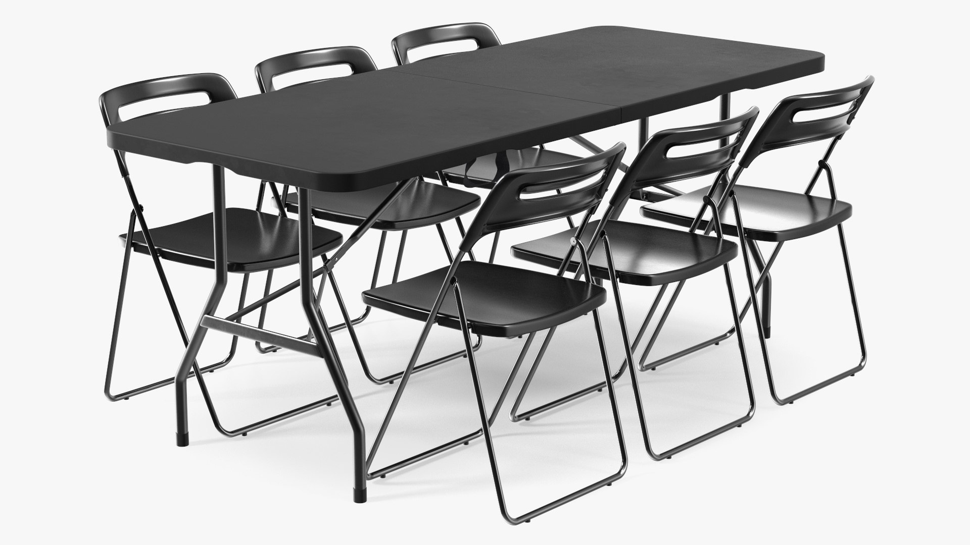 Folding Plastic Furniture Black Set 3D model preview