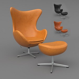 3D leather egg chair ottoman model