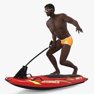 Afro American Man with Surftek Aquasurf Jet Surfboard Rigged for Cinema 4D
