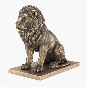 Lion Statue Sitting Neutral Bronze