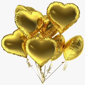 3D Heart Shaped Gold Balloon Bouquet