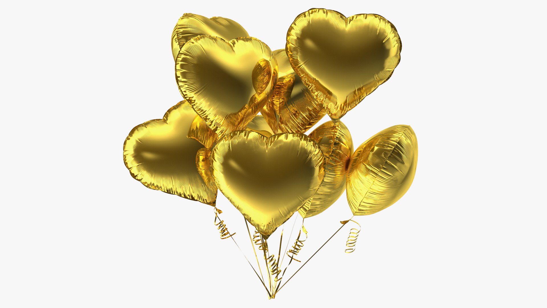 Heart Shaped Gold Balloon Bouquet 3D model preview
